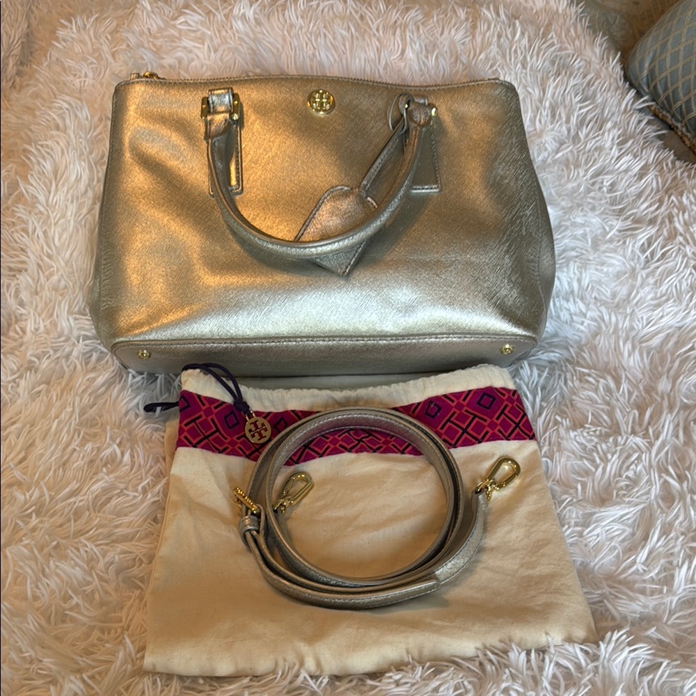 Silver Tory Burch Robinson Bag